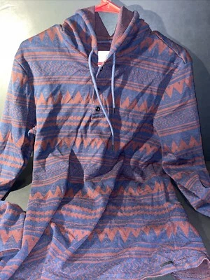 On The Byas Hooded Henley Adult Medium Blue red Aztec Striped Casual Pullover - Image 1 of 4