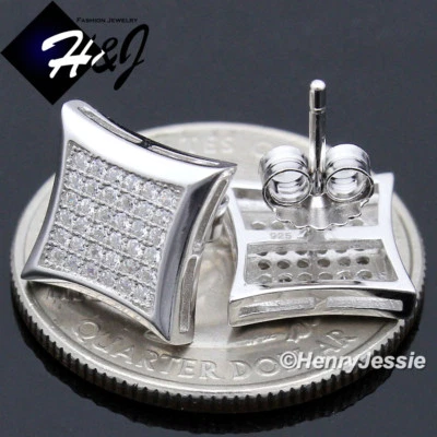 PENDIENTE CUADRADO HOMBRE MUJER PLATA ESTERLINA 925 SÓLIDA ICY BLING CIRCONITA CÚBICA 3D*E166 Foto 1 de 3