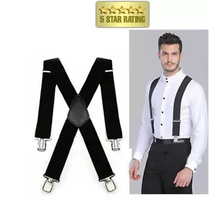 Herren Elastische X-förmige Hosenträger Schwarze Farbe Hosenträger mit Strapazierfähigen Metallclips 2" - Bild 1 von 13