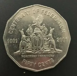 Moneda australiana de 50 c circulada de cincuenta centavos 🙂 2001 🙂 TERRITORIO DEL NORTE - NT 🙂 Rara - Imagen 1 de 2