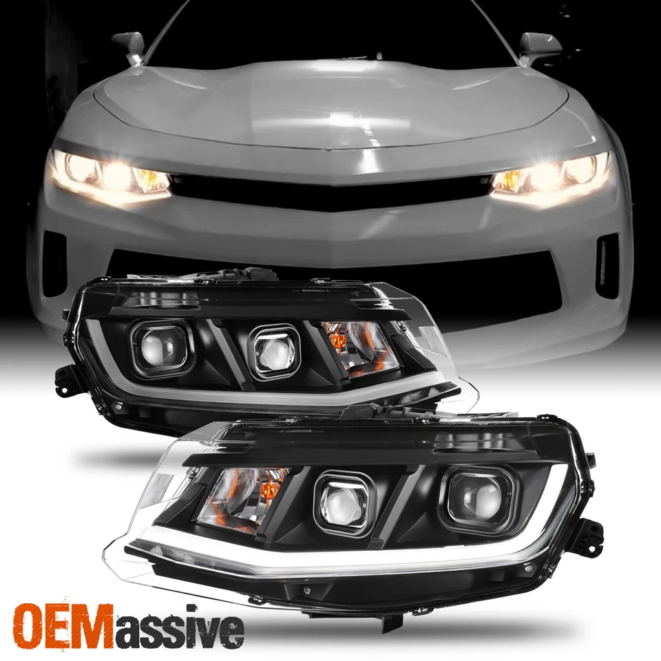 Faros proyectores de tubo LED para Chevrolet Chevy Camaro 2016-2018 carcasa negra Foto 1 de 4