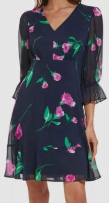 Mini vestido recto para mujer DKNY azul estampado floral talla 10 Foto 1 de 4