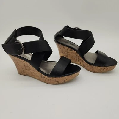 Sandalias de cuña Montego Bay Club para mujer 6,5 negras con hebilla correa plataforma de corcho Foto 1 de 4