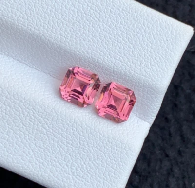 2.20 Carats Hot Pink Tourmaline Pair, Tourmaline Earring Pair Asscher Shape - Image 1 of 4