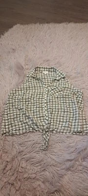 J. Jill Silk  Green/Cream Sleeveless Tie Front Gingham Button-Down Top Size L - Image 1 of 4