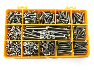 485 ASSORTED PIECE, A2 M4 FULLY THREADED BOLTS NUTS WASHERS SCREWS STAINLESS KIT - Picture 1 of 3