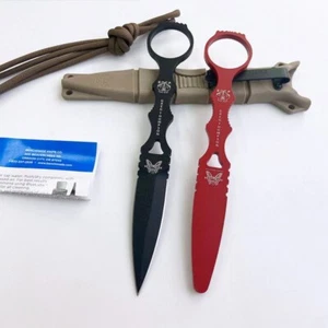 Benchmade SOCP Dagger 176BKSN-COMBO Black+Red/Fixed Brown Sheath 440C Knife - Picture 1 of 7