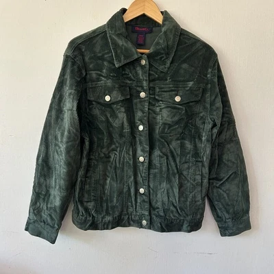Chaqueta de pana Denim & Co para mujer mediana verde con botones bolsillos delanteros Foto 1 de 4