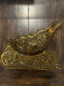 RARE Vintage Amber Pressed Glass Christmas Sleigh 8” - Picture 1 of 5