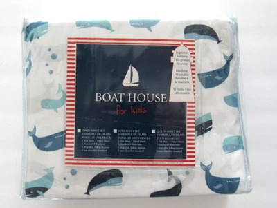 Juego de sábanas tamaño completo BALLENAS AZULES Boat House niños nuevo en paquete Foto 1 de 4