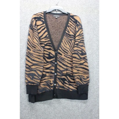 Banana Republic Animal Print Fuzzy Cardigan Sweater V neck Boyfriend Size XL - Image 1 of 4
