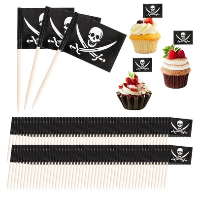 Pirate Toothpick Flag 100 Pack Cocktail Cake Toppers Small Mini Stick Flags - Image 1 of 4