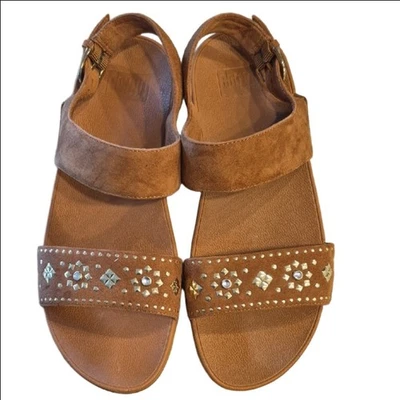 Fitflop Lulu Aztec 金色耳钉棕色麂皮绒凉鞋 — 第 1/4 张图片