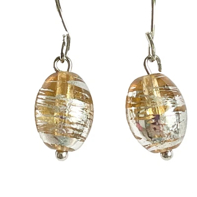 Pendientes de cristal artístico de Murano melocotón cuentas pintadas a mano cuentas ovaladas enchapadas en plata Foto 1 de 4
