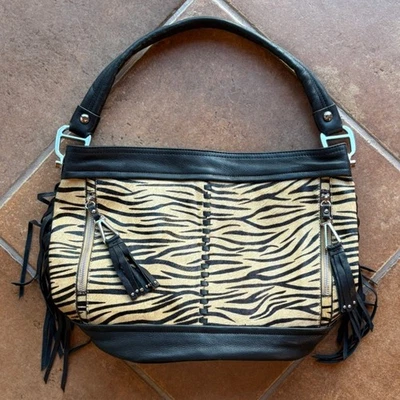 Bolso Hobo B. Makowski Grande Estampado Tigre Piel de becerro y Cuero con Flecos Declaración Foto 1 de 4
