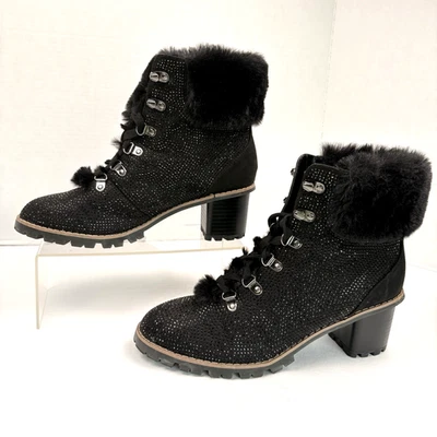 Lauren Lorraine Brianna Faux Fur Rhinestone Embellished Black Bootie Women's 8.5 - Image 1 of 4