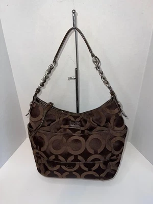 Women's Coach Madison Tribeca Op Art Signature Shoulder Hobo Bag – Brown - Image 1 of 4