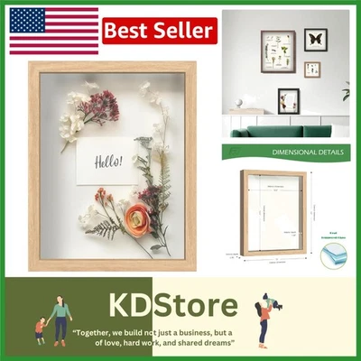 Marco de caja de sombra de roble natural 11x14 con vidrio templado y pasadores blancos Foto 1 de 4