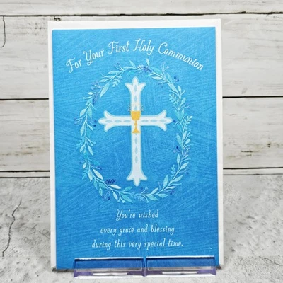 Communion Greeting Card Cross Cup Blue Glitter Dayspring Joyfully Yours - Image 1 of 4