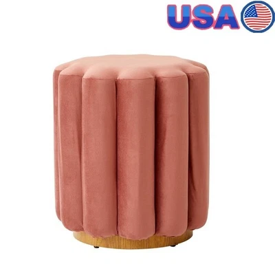 Lillian Velvet Tufted Ottoman Compact Round Footstool Indoor Seating Home Decor - Image 1 of 4