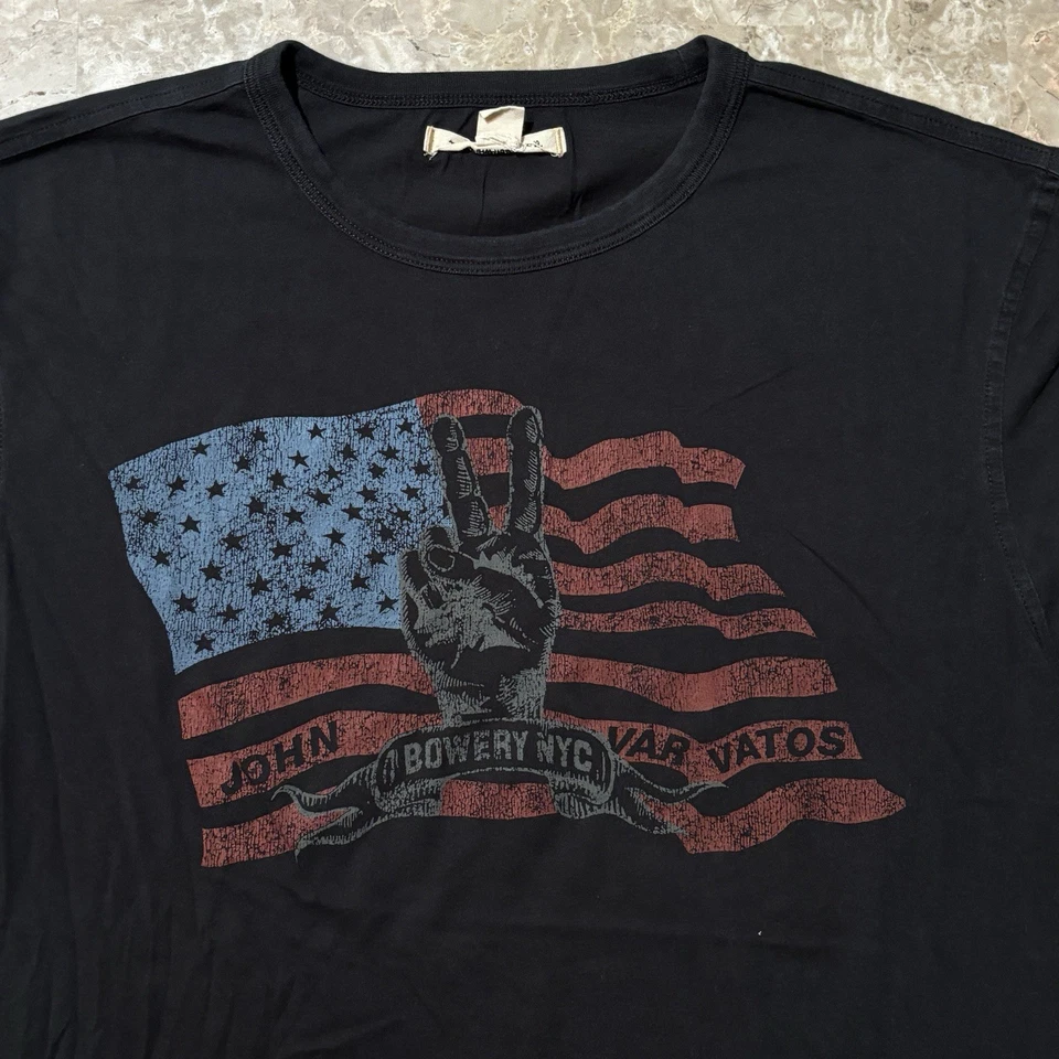 John Varvatos Shirt Mens Medium Black Peace Sign American Flag Bowery USA - Image 1 of 4