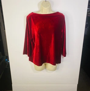 Top St. Michael Rojo Terciopelo Barco Cuello Ballet Talla XL Manga Larga Terciopelo Borgoña - Imagen 1 de 1