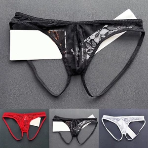 Polyester Lace Men's Sexy Underpants Solid Briefs Lingerie Shorts Black - Picture 1 of 19