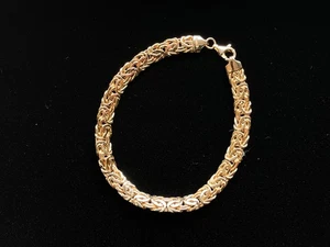 14K Yellow Gold AK Turkey Designer Signed 6.5MM Byzantine Chain Link Bracelet 8" - Picture 1 of 12