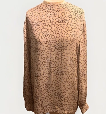 Blusa de seda Doncaster, talla 12 bronceado estampado geométrico botones en la espalda Foto 1 de 4