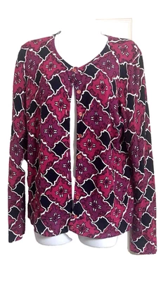 MACY*S CHARTER CLUB WOMENS SIZE L GEOMETRIC BTTON UP CARDIGAN SWEATER - Image 1 of 4
