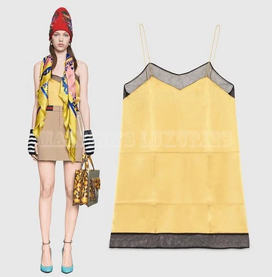 GUCCI TOP GOLD SILK SATIN WITH TULLE WRINKLED FINISH $690 sz IT 40 US 4 - Image 1 of 4