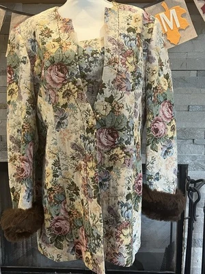 Винтажный KB Stella Louise Roy цветочный гобелен искусственного меха пальто куртка размер 22 Вт - Изображение 1 из 4