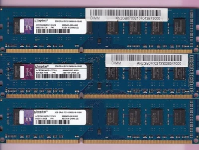 6GB 3x2GB PC3-10600 DDR3-1333 KINGSTON ACR256X64D3U1333C9 Ram Memory Kit BLUE - Image 1 of 2