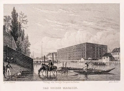 Berlin Magazin Original Stahlstich von Barber aus Spiker 1833 Passepartout - Bild 1 von 4