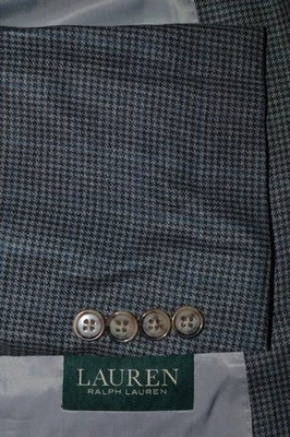 NUEVO 44S LAUREN RALPH LAUREN Abrigo de Lana de Seda Gris Azulado Perros Dientes Cuadros Foto 1 de 4