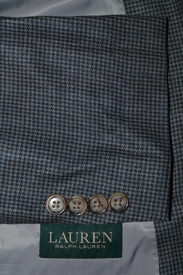 NUEVO 44S LAUREN RALPH LAUREN Abrigo de Lana de Seda Gris Azulado Perros Dientes Cuadros Foto 1 de 4