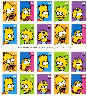 2009 - The Simpsons 44cents Twenty Stamps Self-adhesive Stamps Booklet Brand New - Image 1 of 2