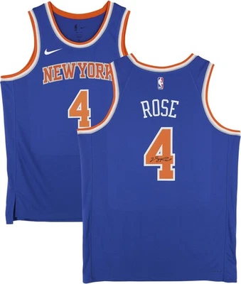 Camiseta deportiva autografiada por Derrick Rose New York Knicks Nike Blue Icon Swingman Foto 1 de 4