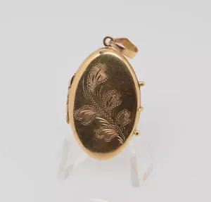 18 Karat Gelbgold ovales Medaillon mit Blattgravur, um 1950 - Bild 1 von 8