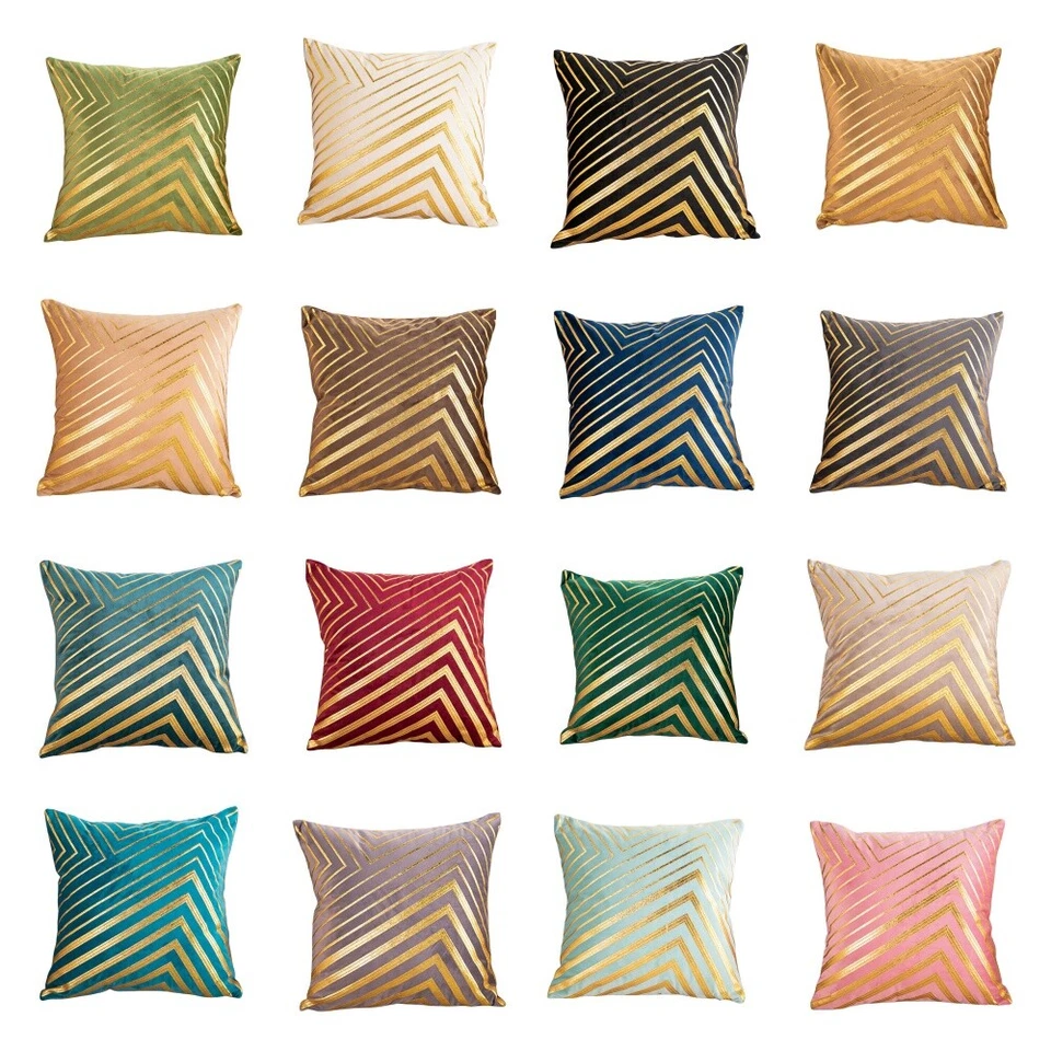Gold Striped Velvet Cushion Cover Home Sofa Office Car Throw Pillow Case 18'' - Image 1 of 1