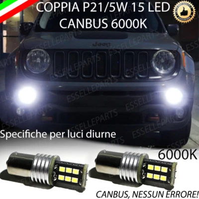 COPPIA LUCI DIURNE DRL 15 LED P21W BAY15D CANBUS JEEP RENEGADE 6000K NO ERRORE - Immagine 1 di 4