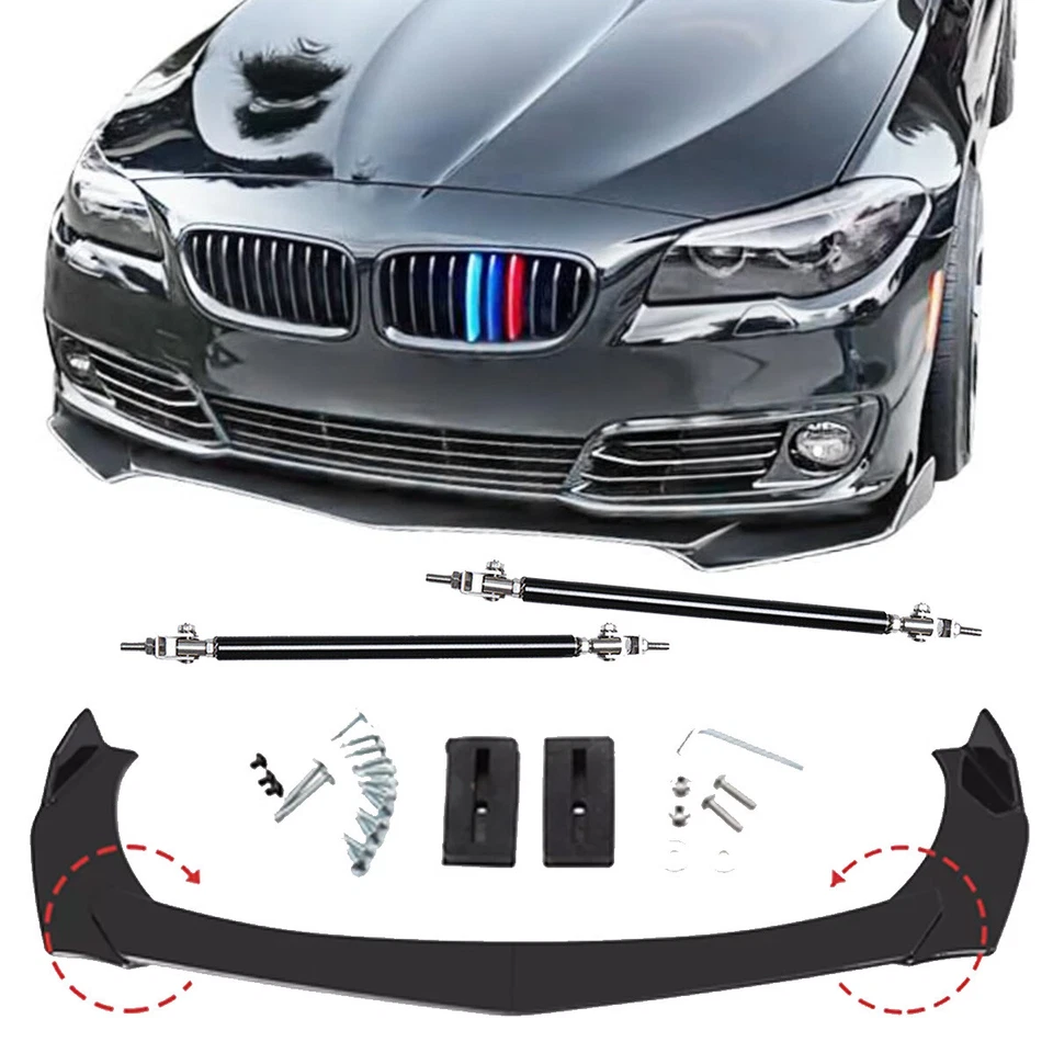For BMW 520i 525i 530i Front Bumper Lip Spoiler /Splitter /Strut Rods Glossy - Image 1 of 4