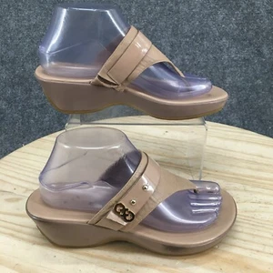 Cole Haan Sandals Womens 7.5 B Thong Wedge Heels Slip On Taupe Leather Casual - Picture 1 of 16