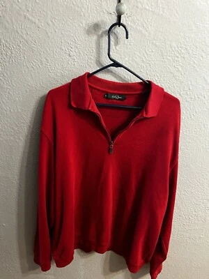 Suéter de golfe Bobby Jones pulôver masculino XL vermelho manga longa 1/4 zíper algodão pima - Imagem 1 de 4