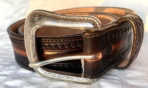Western NWT Tony Lama Made in USA Cowboy Tooled Leather 1.5" Brown Belt C42514 - Picture 1 of 3