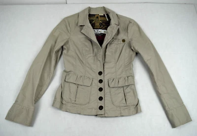 Chaqueta Jeans Guess Vintage Talla Pequeña 00s Beige Neutro Ajustada Detalle Bronce Foto 1 de 4