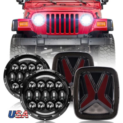 Combo de faros redondos LED halo de 7" + luces traseras LED de humo para Jeep Wrangler TJ Foto 1 de 4