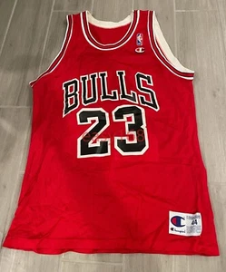 Vintage Champion MICHAEL JORDAN NBA Red Jersey ~ Chicago Bulls #23 ~ Sz 44  - Picture 1 of 10