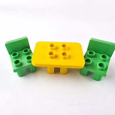Vintage Lego Duplo  House Home Furniture Replacement Green Chairs & Yellow Table - Image 1 of 4