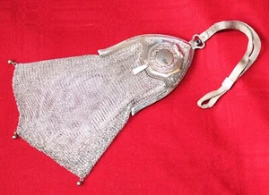 RARE Built-In-Mirror Antique Silver Mesh Chain Mail 1920s Flapper Evening Bag - Picture 1 of 11